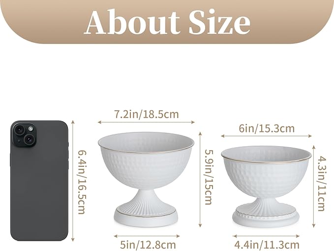 Sziqiqi Urn Vases for Wedding Centrepiece - 6in High White Metal Vase Set of 10 Small Vintage Flower Arrangement Pots for Table Centrepieces Elegant Hammered Vase for Christmas Anniversary Party