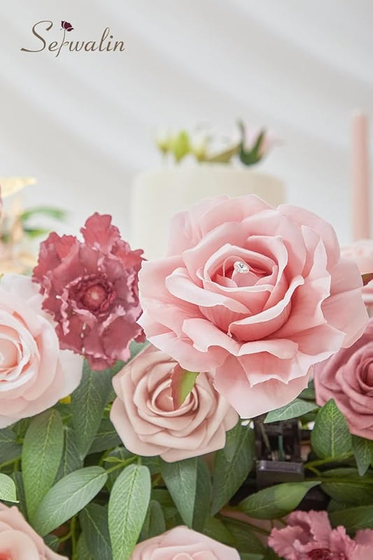 Serwalin 2PCS Artificial Flowers Wedding Dusty Rose Flowers Silk Flowers Fake Cake Flowers for Wedding Bouquets Centerpieces Cake Decor Baby Shower Home Decor
