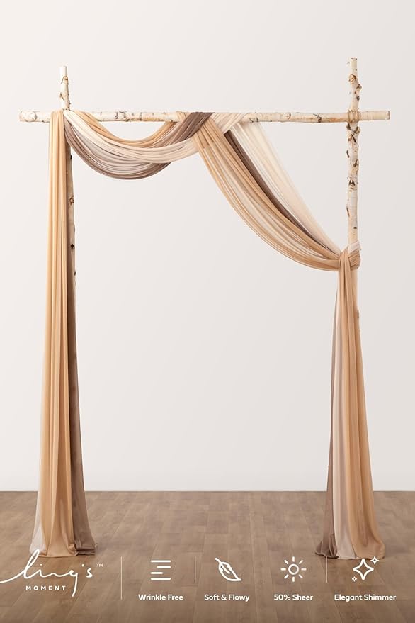Ling's Moment Wedding Arch Draping Fabric 3 Panels 20Ft Chiffon Fabric,Sheer Draping Fabic for Wedding Arrangement Ceremony Reception Backdrop Party Swag Home Decor (Nude & Walnut Brown)