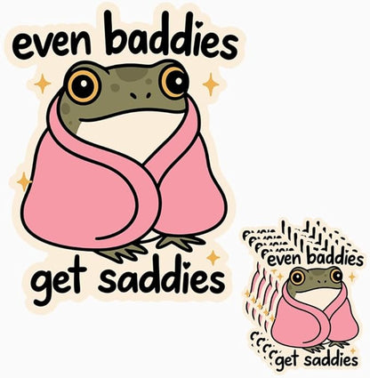 HANDICHI Design 5-Pack 2 Inch Even Baddies Get Saddies Frog Stickers – Funny Mental Health Vinyl Decal Set for Laptops, Water Bottles, Journals & Scrapbooks – Cute Baddie Sticker Pack