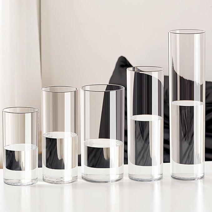 Clear Acrylic Flower Vase, Modern Unbreakable Decorative Cylinder Vase for Wedding Bouquets, Centerpieces, and Home Decor - 12cm Diameter, 30cm Height