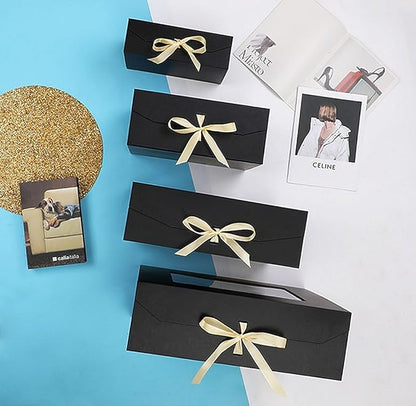 Black Gift Box for Presents with Ribbon 13.2x11x5.3 Inches Clear Gift Box with Window Magnetic Closure Gift Boxes with Lids