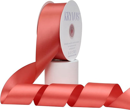 Coral Satin Ribbon, Double Faced 2 Inch X 50 Yards Coral Ribbon, for Gift Wrapping, Crafts, Hair Bow Making, Sewing, Flower Bouquet, Wedding Party Decor