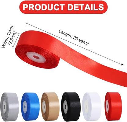TONIFUL Red Satin Ribbon 1 Inch X 25yds Solid Silk Ribbons for Gift Wrapping, Craft, Floral Bouquets, Valentine's Day Christmas Gift Wrapping, Party Wedding Decoration