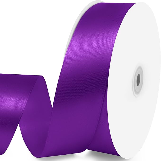 1-1/2" x 100 Yards Satin Ribbon - Wide Silk Purple Ribbon with Spool - Ideal for Gift Wrapping, Floral Bouquets, Crafts, Wedding Party Decorations, Christmas and Sewing Projects