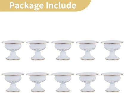 Nuptio Pcs of 10 Mini Sized Metal Urn Planter Elegant Wedding Centerpieces Vase for Wedding Party Decoration, 12.6cm/4.96" Tall Trumpet Vase Flower Holder for Anniversary Ceremony, White