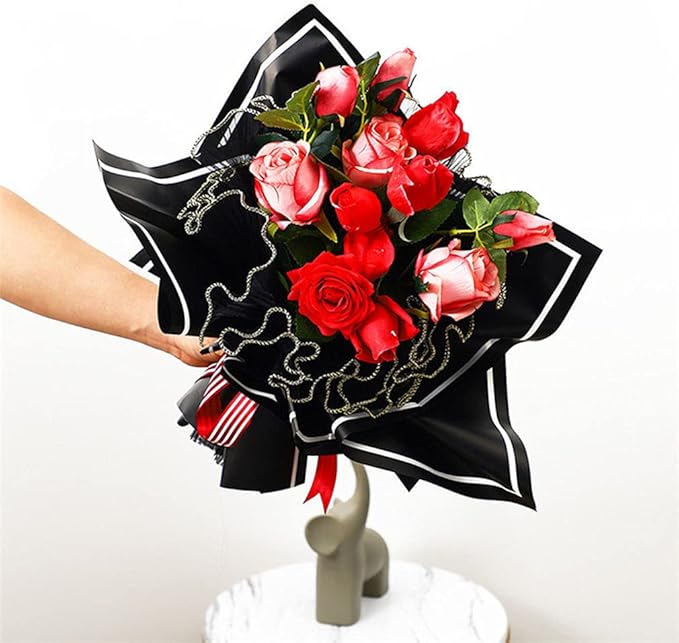 Flower Wrapping Mesh Paper Black Floral Wraps Bouquet Packaging Paper Wrinkled Wavy Net Yarn Valentine's Day Flower Shop Supplies Wedding Home Decoration 11 X 162 inches/bag (Pearl Black)