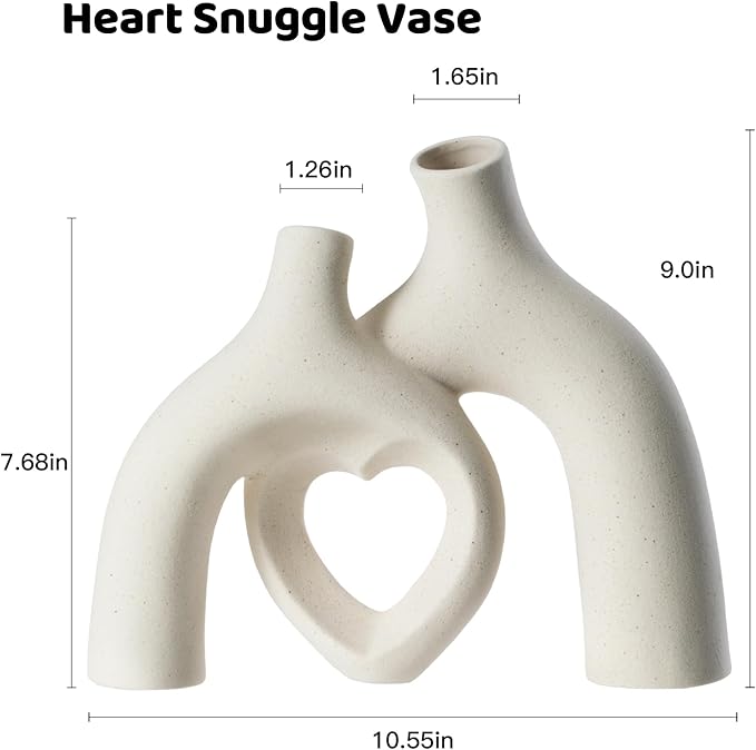Snuggle Hollow Hug Donut Ceramic Vase, 8.3 Inch Modern Nordic Boho Style Aesthetic Decorative Flower Vases for Home Decor Pottery Barn Dining Living Room Table Shelf (Milky White)