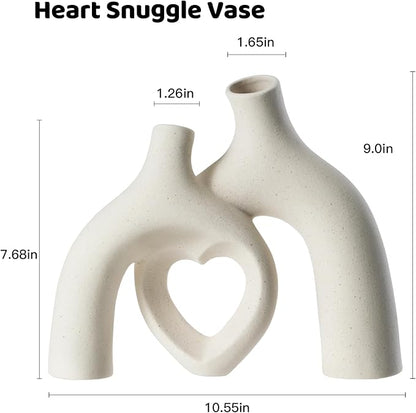 Snuggle Hollow Hug Donut Ceramic Vase, 8.3 Inch Modern Nordic Boho Style Aesthetic Decorative Flower Vases for Home Decor Pottery Barn Dining Living Room Table Shelf (Milky White)