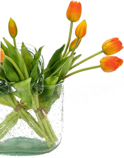 15pcs Artificial Tulips Flowers, Real Touch Latex Bouquet, Fake Tulips for Office Wedding Party Home Kitchen Garden Decoration(Orange,15pcs)