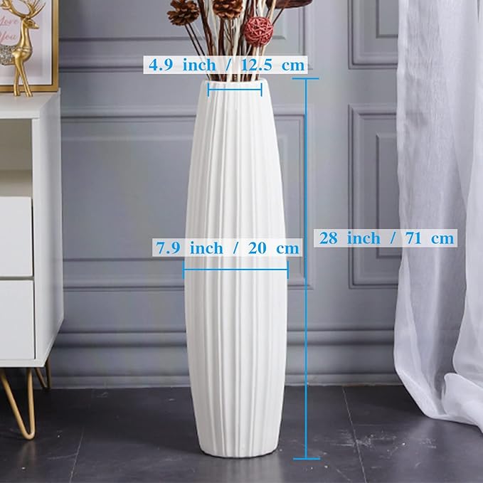 Large Floor Ceramic Tall Vase 28 Inches,White Modern Flower Tall Vases for Office, Home,Farmhouse,Living Room Décor,Simple Origami Design Fall Decorative Porcelain Flower Arrangement Vase Ideal Gift
