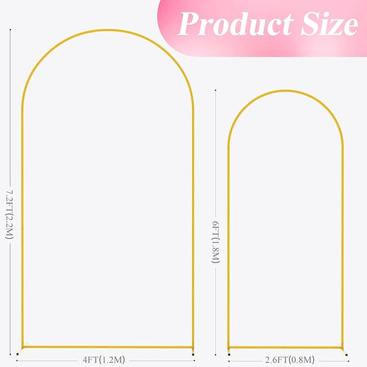 Wokceer Wedding Arch Backdrop Stand 7.2FT, 6FT Gold Metal Arch Stand Set of 2 for Birthday Party Wedding Ceremony Baby Shower Graduation Decoration