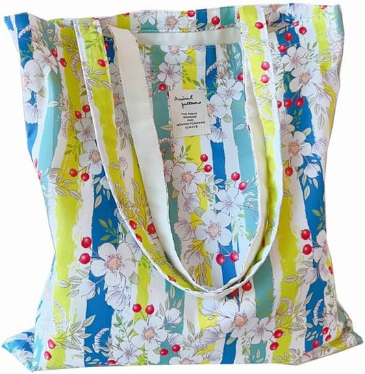 Cotton Canvas Tote Bag Reusable Soft Grocery Cloth Bag Floral Shoulder Bag for Beach Travel Shopping