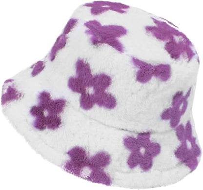 Winter Soft Faux Fur Plush Bucket Hat, Lovely Fisherman Cap, Fashion Outdoor Thick Warm Sun Cap for Women