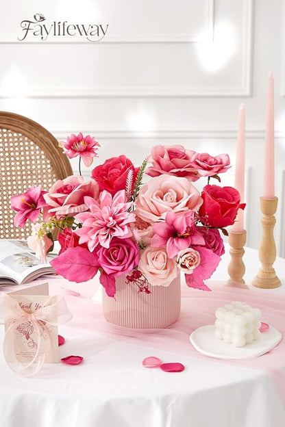 Artificial Flowers, Silk Hot Pink Flowers for DIY Wedding Bridal Bouquets, Fake Cake Flowers for Centerpieces,Baby Shower, Table Arrangement, Home Party Decorations