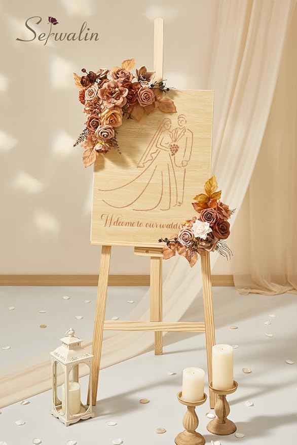 Serwalin Artificial Fall Flowers, Brown & Terracotta Silk Flowers with Stems, Fake Roses Flowers for Wedding Bouquets Bridal Baby Shower Party Craft Home Cake Decoration
