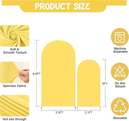 Yellow Arch Backdrop Covers - 6.6FT, 5FT Spandex Fitted Wedding Arch Stand Covers Round Top Chiara Stretchy Arch Backdrop Cover for Wedding Birthday Party Decoration