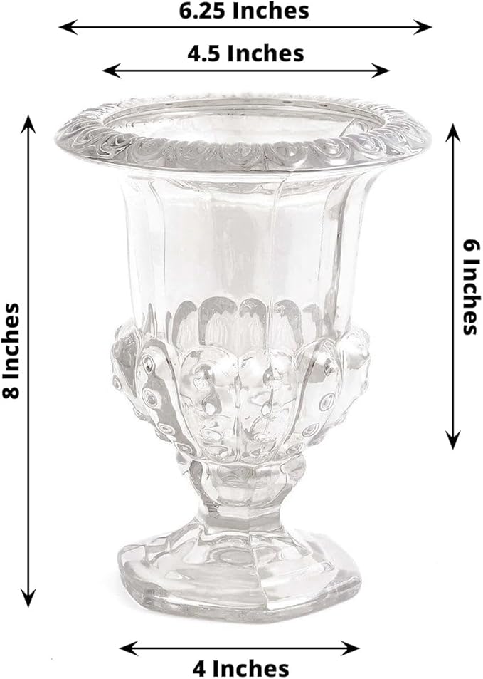 Efavormart 2 Pack Clear Glass Flower Vases in Classic Roman Urn Style, Mini Pedestal Vase Table Centerpieces - 8"