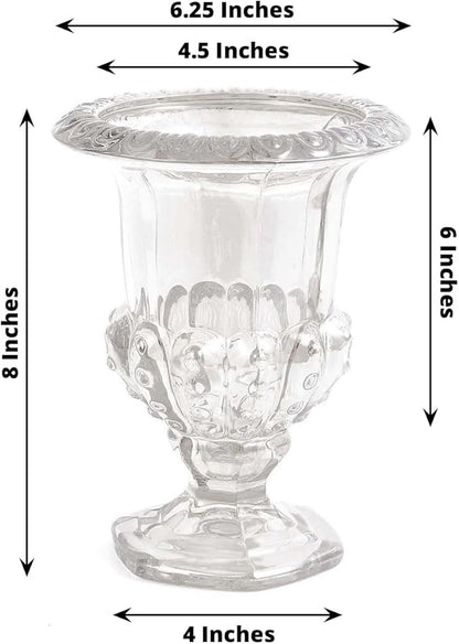 Efavormart 2 Pack Clear Glass Flower Vases in Classic Roman Urn Style, Mini Pedestal Vase Table Centerpieces - 8"