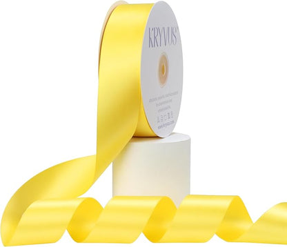 Daffodil Yellow Satin Ribbon, Double Faced 1-1/2 Inch X 50 Yards Daffodil Ribbon, Premium Satin Ribbon for Gift Wrapping, Crafts, Hair Bow Making, Sewing, Flower Bouquet, Wedding Party Decor