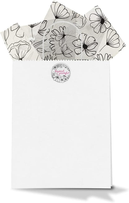 Pro Supply Global Black and White Floral Printed Tissue Paper for Gift Bags or Boxes and Wrapping - Spring Bulk Decorative Art Tissue Paper for Packaging and Gifting | 24 Sheets 20" x 30"