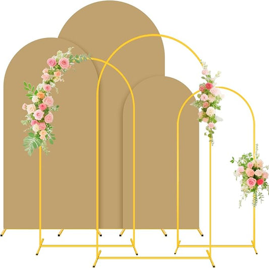 FUHSY Arch Stand and Covers Set of 3 (7.2FT, 6.6FT, 6FT) Wedding Arch Backdrop Stand with Brown Arches Cover Metal Balloon Arched Stand Frame for Birthday Party Ceremony Bridal Baby Shower Decorations