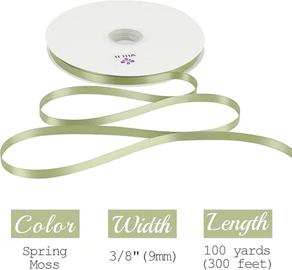 MEEDEE Olive Green Ribbon 3/8 Inch Double Faced Satin Ribbon 100 Yards Bulk Thin Green Ribbons for Gift Wrapping, Wedding, Crafts, Card Making, Favor Decor