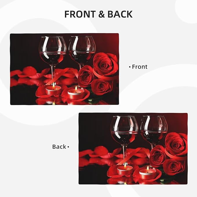 Red Rose Wine Linen Table Placemats Set of 6 Retro Romantic Placemat Indoor Outdoor Party Home Desktop Kitchen Dining Room Decoration 12x18 Inch