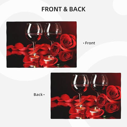 Red Rose Wine Linen Table Placemats Set of 4 Retro Romantic Placemat Indoor Outdoor Party Home Desktop Kitchen Dining Room Decoration 12x18 Inch