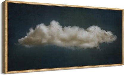 SIGNFORD Extra Large Framed Canvas Print Wall Art Single Fluffy Cloud on Dark Sky Minimalist Atmospheric Illustrations Modern Art Relax/Calm Warm for Living Room, Bedroom, Office - 60"x30"