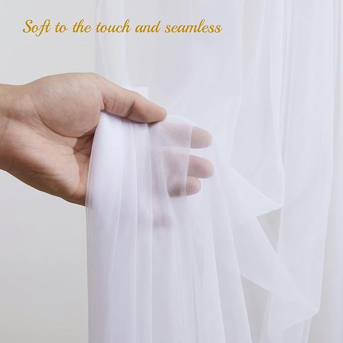 20x10ft White Tulle Backdrop Curtain with Lights String for Parites, Sheer Backdrop Curtains for Wedding Baby Shower Birthday Party Photo Shoot Decorations