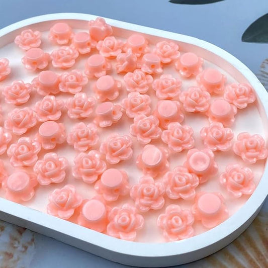 200pcs Acrylic Rose Flower Beads Candy Color Flat Back Spacer Beads Loose Pastel Colorful Decor for DIY Crafts Jewelry Making Bracelet Necklace Earrings(Pale Pink)