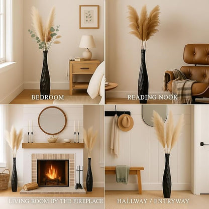 Leewadee Large Black Home Decor Floor Vase - Wooden 41 inch Tall Farmhouse Decor Flower Holder for Fake Plant and Pampas Grass