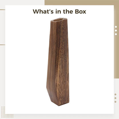 PONDON Decorative Tall Wood Vase for Dried Flowers, Rustic Flowerpot, Burnt Paulownia Plant Pot, Adds Elegance to Home Office Cafe