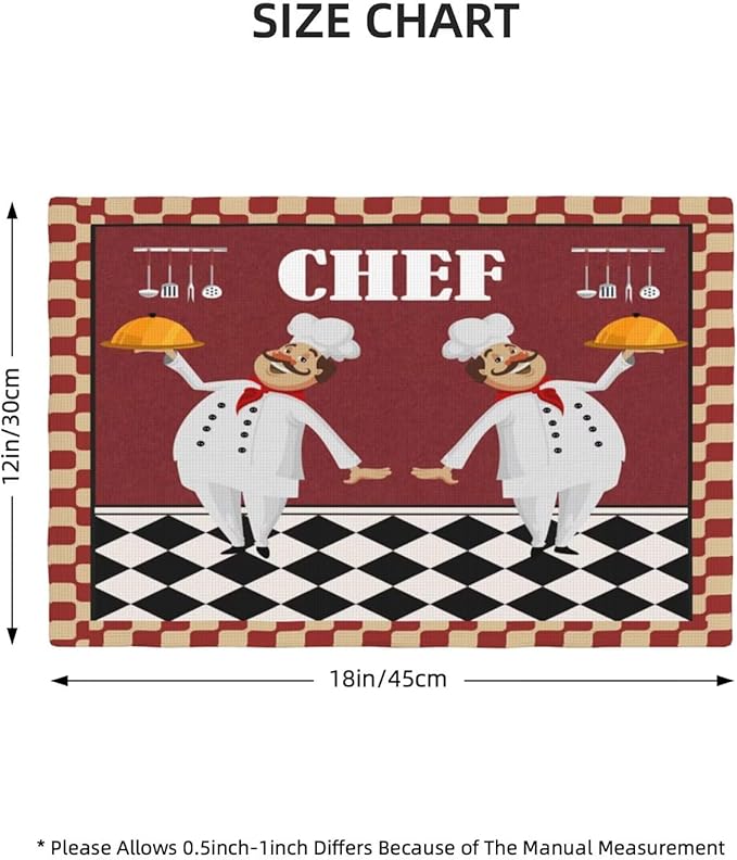 Chef Kitchen Linen Placemats Set of 6 Funny Fat Chef Red Plaid Placemats for Indoor Outdoor Party Home Desktop Dining Room Decor 12x18 Inch