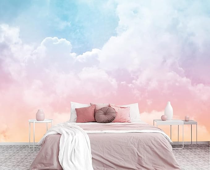 Cliouar-Sun and Cloud Background with a Pastel Colored Wall Mural Wallpaper Peel and Stick 160" x 114"