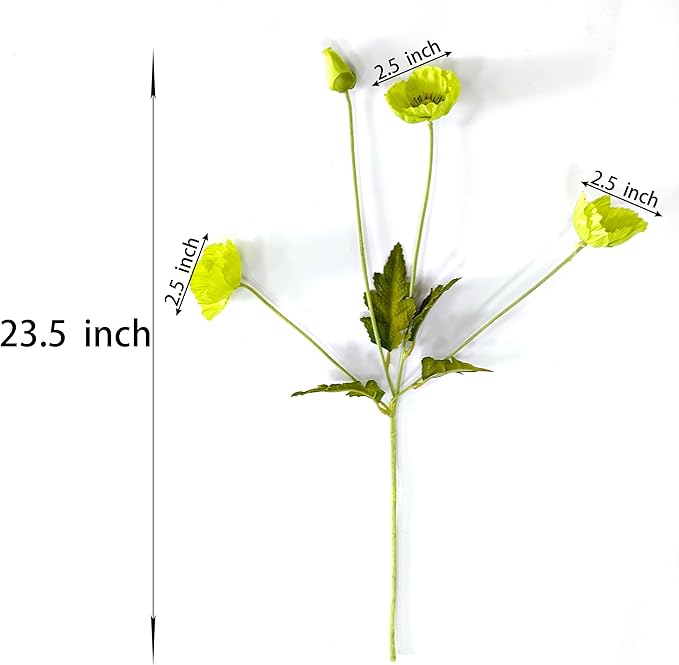 ATFL Green Poppy Flowers Artificial Bouquet for Wedding,12 Pcs Fake Faux Silk Poppies Bulk for Home Decor Table Centerpieces Floral Arrangement(23.5‘’, Green)