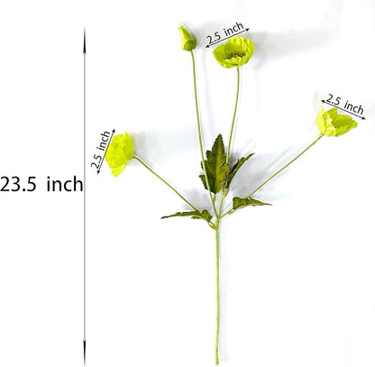 ATFL Green Poppy Flowers Artificial Bouquet for Wedding,12 Pcs Fake Faux Silk Poppies Bulk for Home Decor Table Centerpieces Floral Arrangement(23.5‘’, Green)