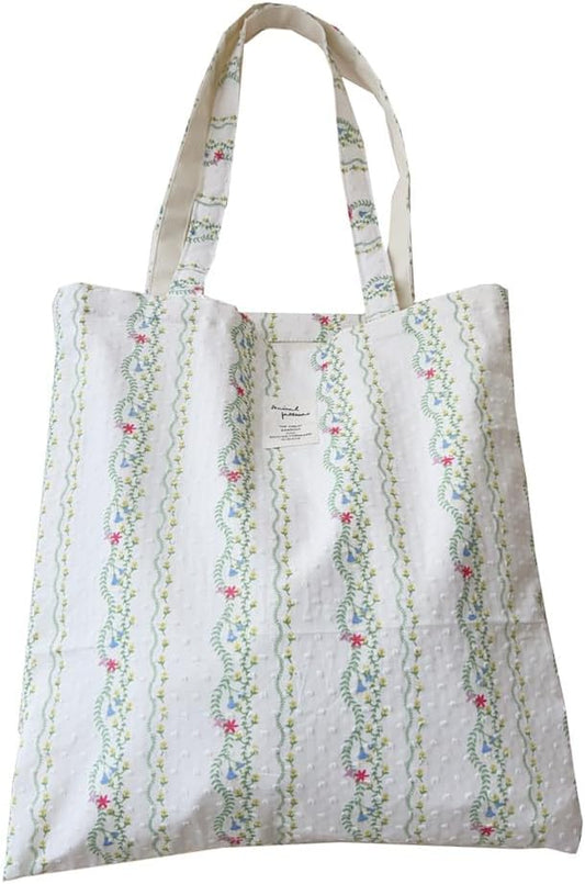 Cotton Canvas Tote Bag Reusable Soft Grocery Cloth Bag Floral Shoulder Bag for Beach Travel Shopping