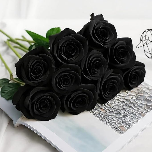 Black Roses Artificial Flowers 15 PCS, Fake Roses Silk Flowers with Long Stems, Faux Rose for Wedding Centerpieces, Home Decor, Indoor Floral Arrangements, Party Decor, DIY Bouquet (Black)