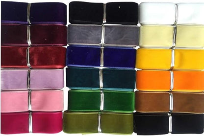 Chenkou Craft 30 Yards 1" (25mm) Velvet Ribbon Total 30 Colors Assorted Lots Bulk (Multicolored, 1"(25mm))
