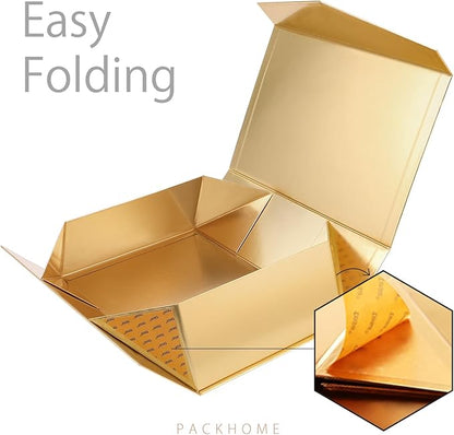 PACKHOME 6 Large Christmas Gift Boxes with Lids 13.5x9x4.1 Inches, Sturdy Collapsible Gift Boxes with Magnetic Closure for Xmas (Glossy Gold)