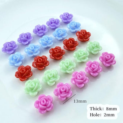 200pcs Acrylic Rose Flower Beads Candy Color Flat Back Spacer Beads Loose Pastel Colorful Decor for DIY Crafts Jewelry Making Bracelet Necklace Earrings(Rose Red)