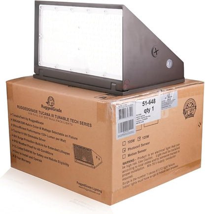 RuggedGrade 120W - Tucana III TunableTech Series - 17,200 Lumens - LED Wall Pack Light with Photocell - Color Selectable 3000K/4000K/5000K - Outdoor LED Light - DLC 5.1 Premium