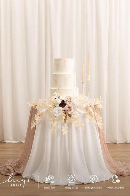 Ling's Moment Wedding Artificial Welcome Sign Flowers Swag Arch Floral Garland Decorations White Beige Pink Ceremony Reception Entrance Entryway Party Banquets Easel Wall Home Outdoor(NOT Include Sign