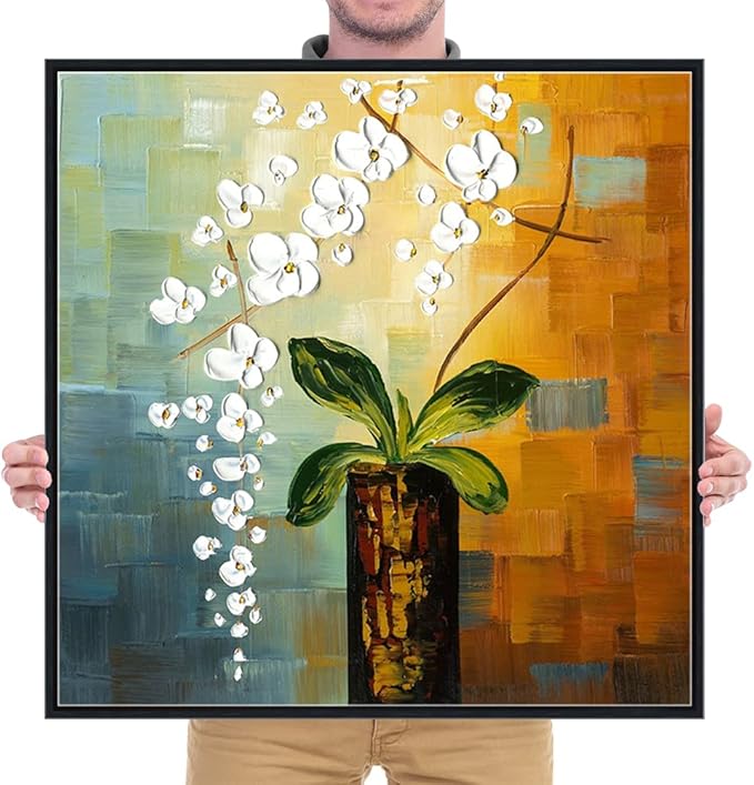 Wieco Art Framed Art Beauty of Life 100% Hand-Painted Modern Artwork Abstract Floral Oil Paintings on Canvas Wall Art for Home Decorations Wall Decor Stretched with Black Frame