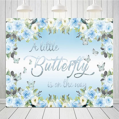 Butterfly Baby Shower Decoration for Boy Backdrop 10x8ft A Little Butterfly is on The Way Boho Blue Floral Photography Background Flowers Butterfly Themed Baby Shower Party Decorations Supplies