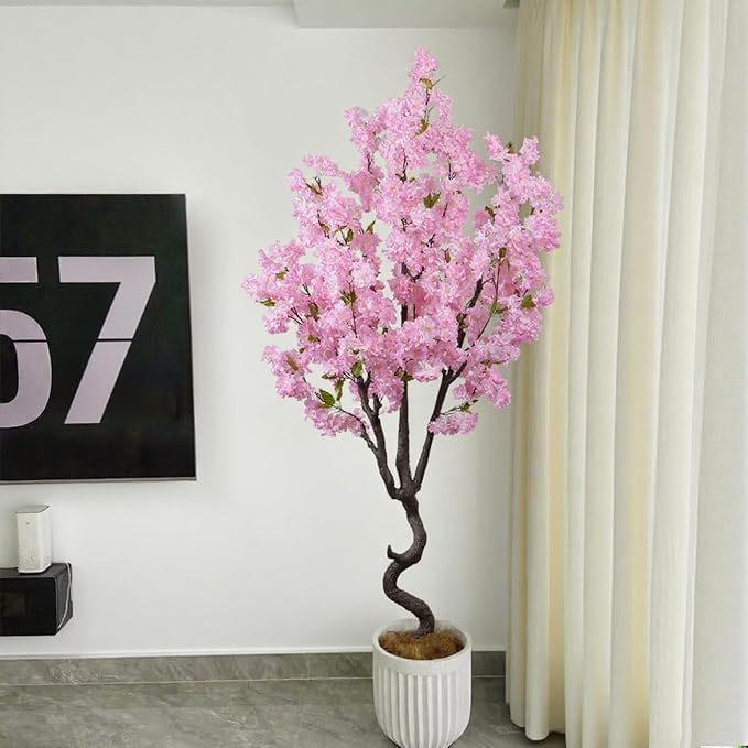 Artificial Cherry Blossom Tree Faux Flowering Tree Pink Decor Indoor for Home Room Decor Gift Christmas