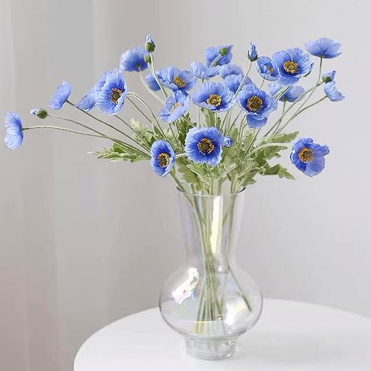 Artificial Flowers 6 Stems Poppy Silk Bouquet,for Wedding, Home, Party Decoration,Table Centerpiece Arrangement(Blue)