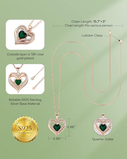 S925 Sterling Silver Necklace for Women, Wife Jewelry Rose Gold, Mom Birthday Valentines Mothers Day Gifts, Girlfriend Necklaces, Daughter Heart Jewel, Anniversary for Her